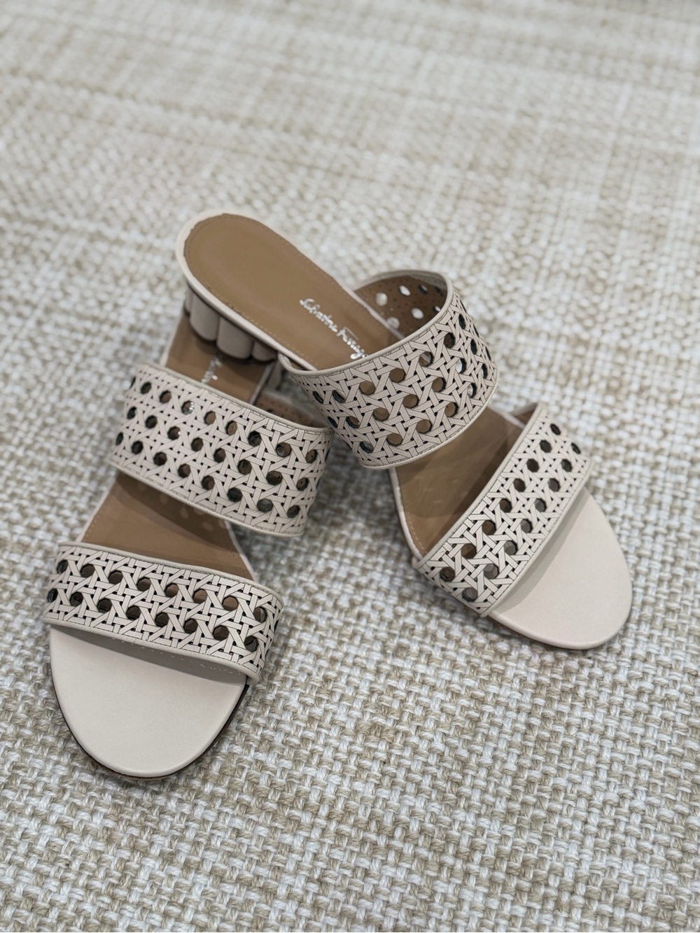 Salvatore Ferragamo Laser-Cut Leather Slide Mules — Size 9.5 C
